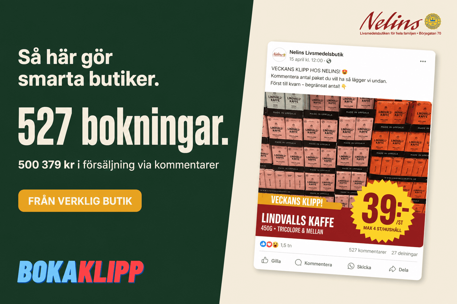 Se hur Nelins Livsmedelsbutik sålde med Bokaklipp