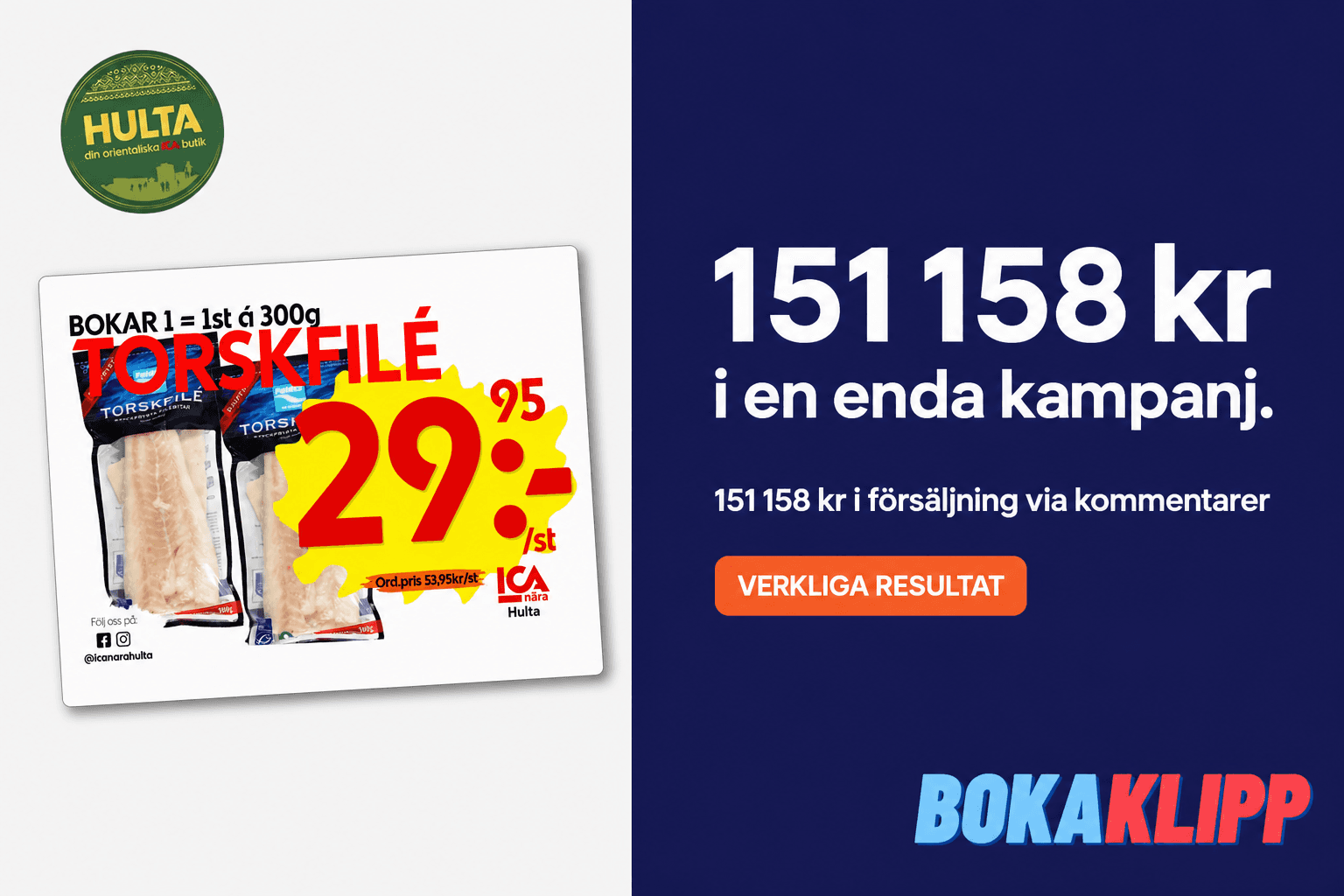 Se hur ICA Nära Hulta sålde för 151 158 kr med ett inlägg