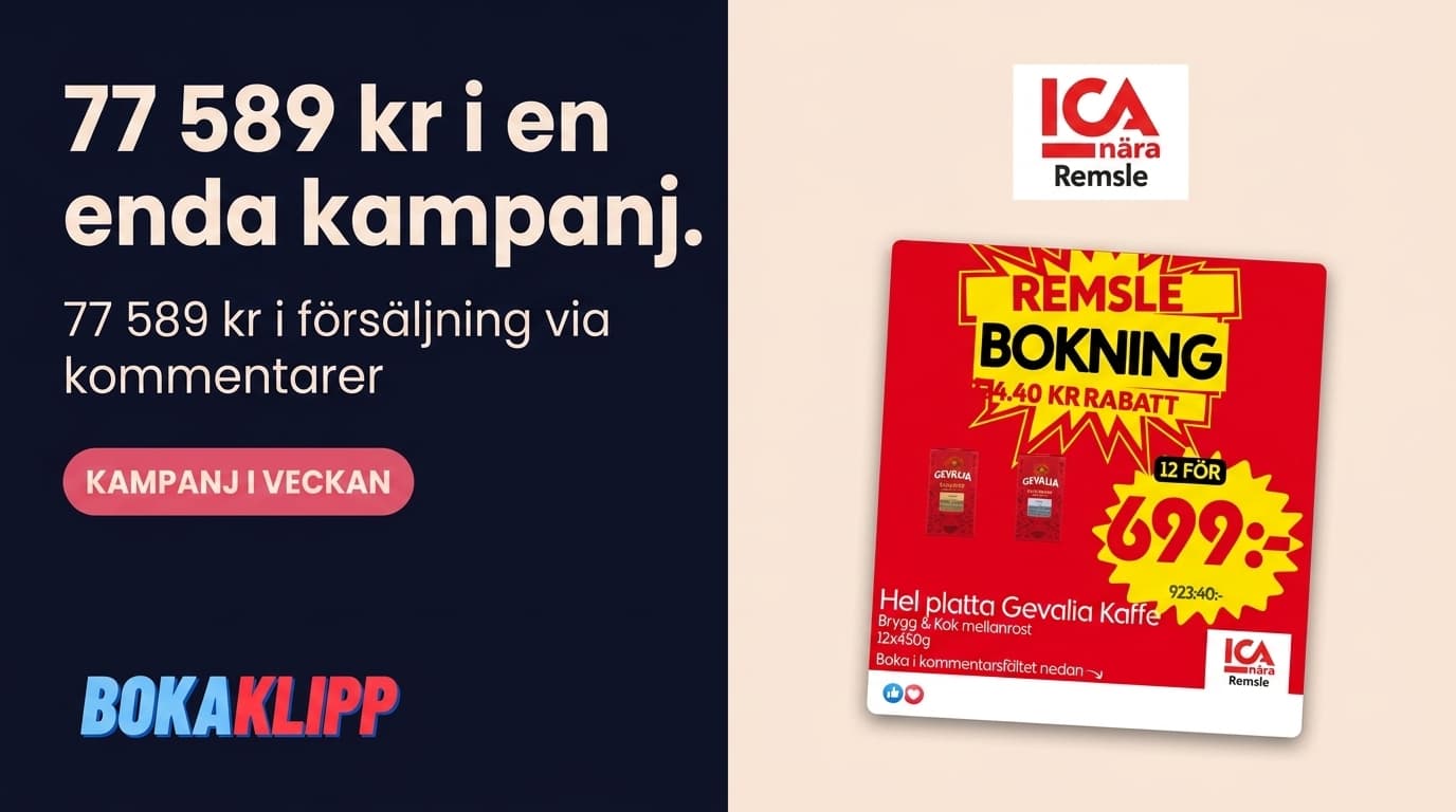 Se hur ICA Remsle Sollefteå sålde för 77 589 kr med ett enda Bokaklipp-inlägg
