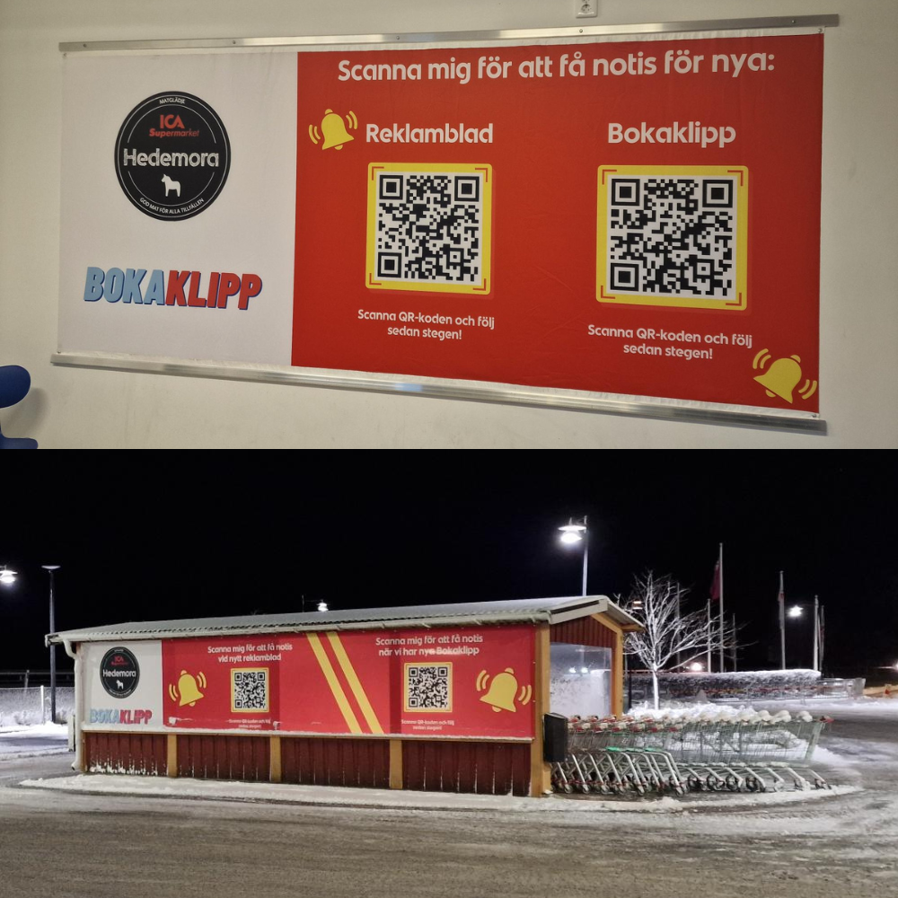 ICA Supermarket Hedemoras QR-koder på kundvagnsgaraget