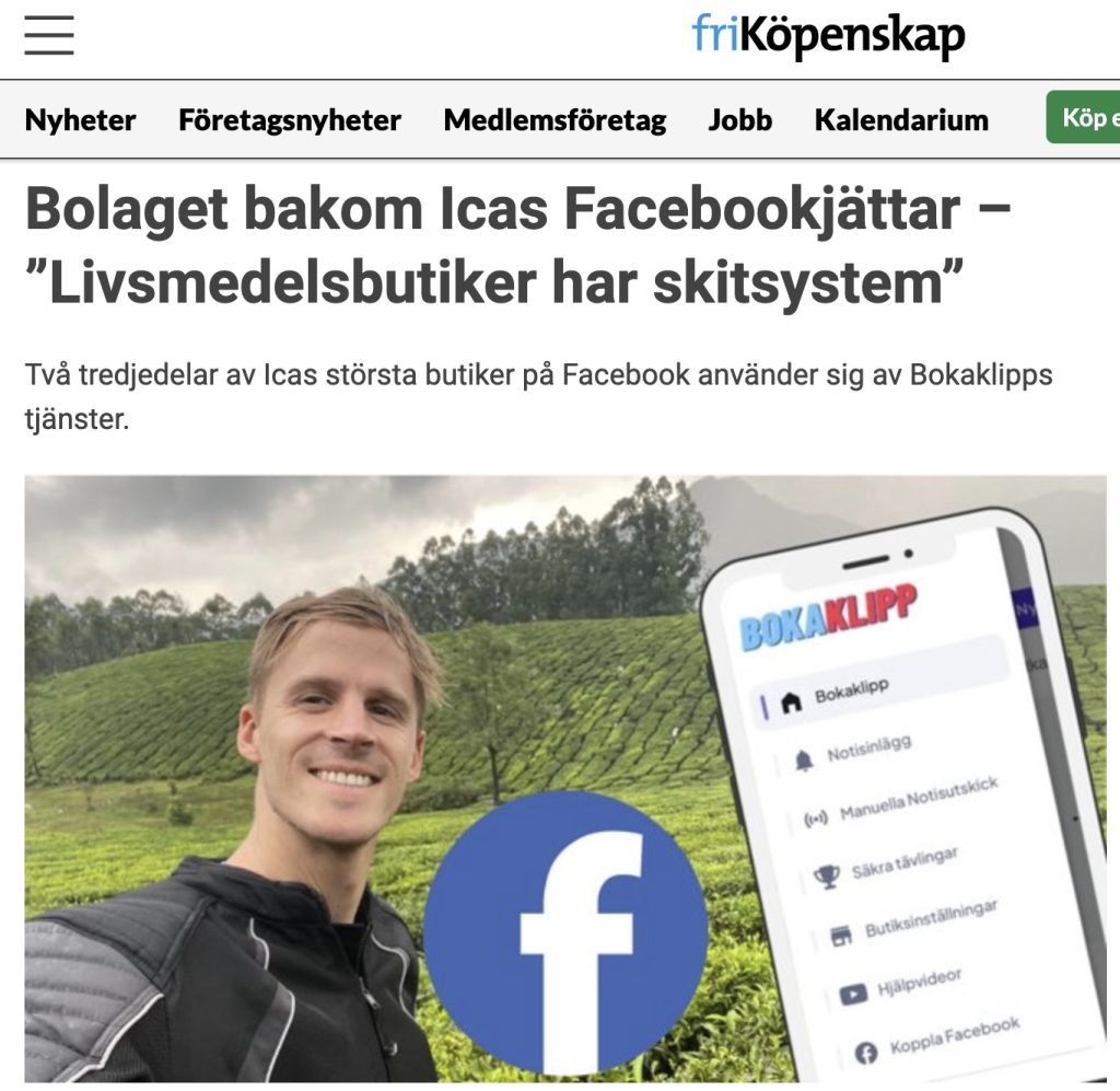 Oskar Wahlbäck i Fri Köpenskaps artikel om Bokaklipp och Facebookbutiker